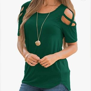 Adreamly Kelly green cold shoulder crisscross t-shirt
